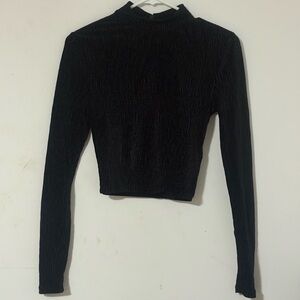 Divided Black Fitted Crop Blouse with Mandarin Collar and Open back